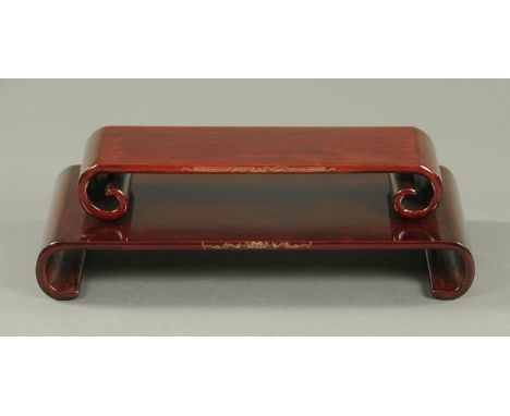 Two Chinese hardwood scholars table stands, mid to third quarter 20th century, both with rectangular tops, one with full pape