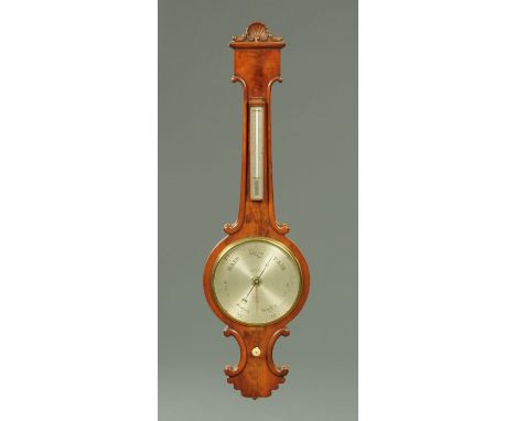 An early Victorian mahogany barometer, by H Hughes, Fenchurch Street, London. Width 33 cm, height 115 cm.