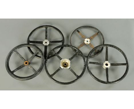 Five Vintage car steering wheels from early to mid 20th Century, diameters 41-45 cm