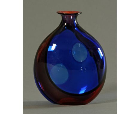A Murano blue and red art glass vase by Archimede Seguso, second half 20th century, each side with a clear oval window and wi