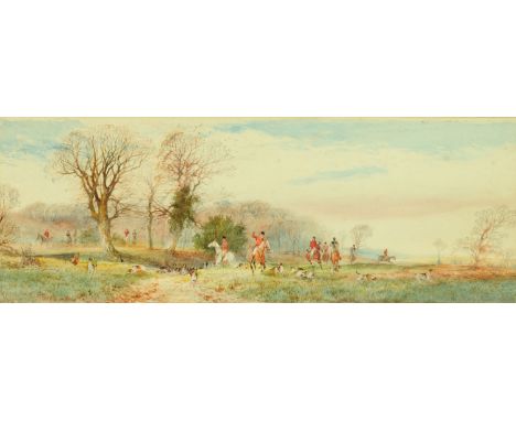 Arthur Willett, watercolour, hunting scene.  18 cm x 49 cm.