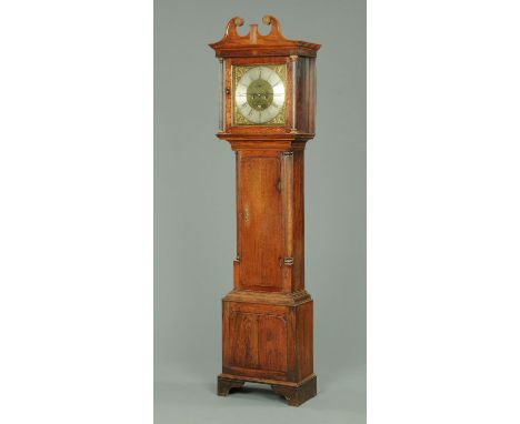 An 18th century oak longcase clock, Edward Low of Chester, with two-train striking movement.  Height 214 cm.    CONDITION REP