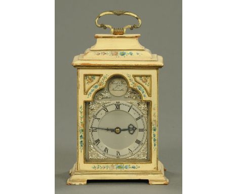 A miniature Georgian style bracket clock, 20th century, the silvered arched dial with applied label for Reid and Sons Limited