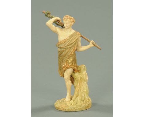 A Royal Worcester figure, draped male holding a staff, Registered No. 143172.  Height 26 cm. 