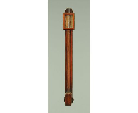 An 18th century mahogany stick barometer, with paper register, an earlier paper register beneath, later alterations, 92 cm hi