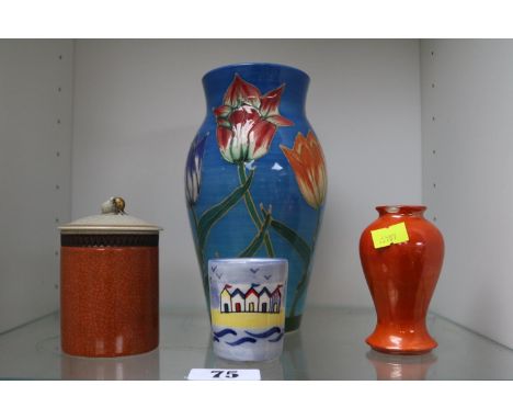 Dennis China Works floral decorated vase, Copenhagen lidded jar, Moorcroft vase and a Poole Egg Cup 