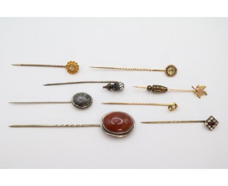 Collection of 19thC and later Stick pins some stone set and 9ct 