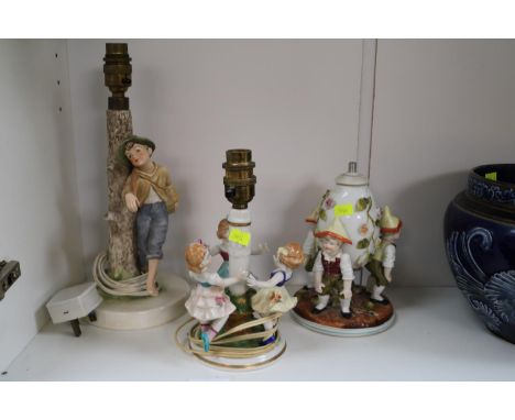 Goebel Figural Lamp base, German Maypole design Lamp base and a European Figural Lamp base 