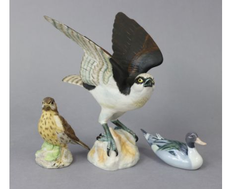 A Spode bone china model of an “Osprey”, 11¾” high; a Royal Copenhagen model of a duck, 6¼” wide; &amp; a Wedgwood model of a