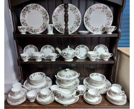 A Wedgwood bone china “Hathaway Rose” extensive seventy-seven piece part dinner &amp; tea service (part w.a.f. - 1 x teacup h