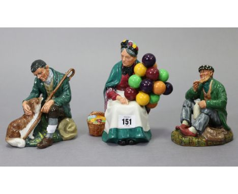Three Royal Doulton figures “The Master” (HN 2325); “The Old Balloon Seller” (HN 1315); &amp; “The Wayferer” (HN 2362).