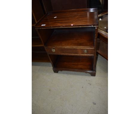 A reproduction regency style bedside table with single drawer to centre shelf