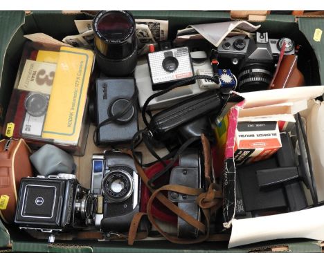 Box of Cameras to include Yashica, Kodak, Polaroid and Praktica&nbsp;