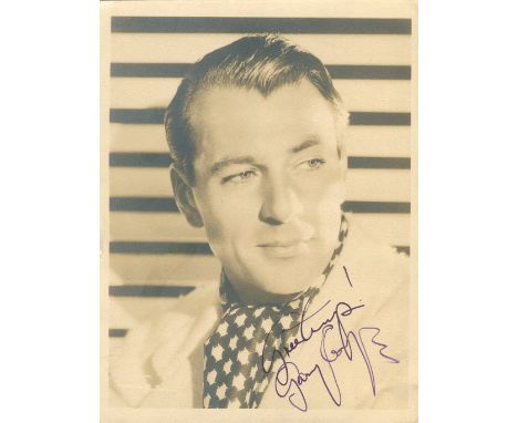 COOPER GARY: (1901-1961) American Actor, Academy Award winner. Vintage signed sepia 5 x 7 photograph of Cooper in a head and 