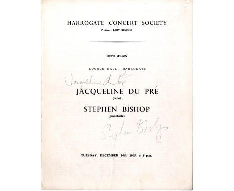 DU PRE JACQUELINE: (1945-1987) English Cellist. A printed 4to Harrogate Concert Society programme for a performance by Jacque