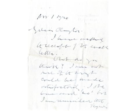 ELGAR EDWARD: (1857-1934) English Composer. A.L.S., Edward Elgar, two pages, 8vo, Severn House, Hampstead, 1st November 1920,