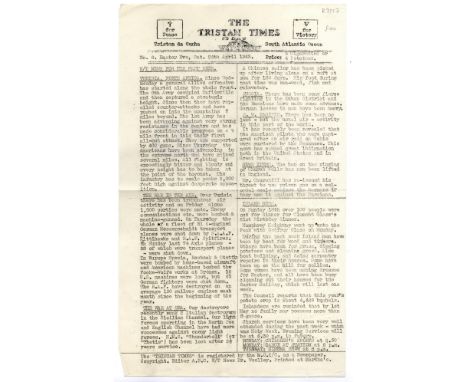 [TRISTAN DA CUNHA]: A scarce original War date edition of The Tristan Times, one page, folio, South Atlantic Ocean, 24th Apri