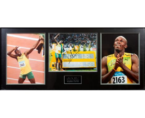 BOLT USAIN: (1986-    ) Jamaican Sprinter, the first man to win six Olympic Gold medals in sprinting. Signed colour 15 x 12 p