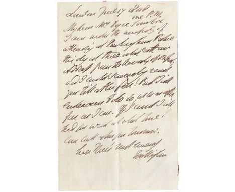 WELLINGTON DUKE OF: (1769-1852) Anglo-Irish Field Marshal & British Prime Minister 1828-30, 1834. A.L.S., Wellington, one pag