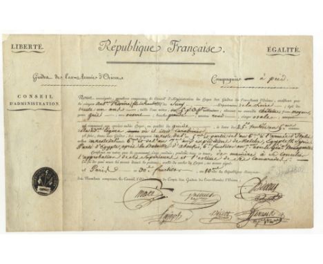 NAPOLEONIC WARS: Partially printed Official Document headed 'République Française', being sent from the 'Conseil D'Administra