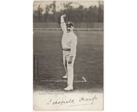 HAIGH SCHOFIELD: (1871-1921) English Cricketer. Vintage signed postcard photograph of Haigh standing in full length pose, at 