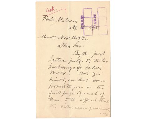 ELGAR EDWARD: (1857-1934) English Composer. Illustrated A.L.S., Edward Elgar, four pages, 8vo, Forli, Malvern, 16th April 189