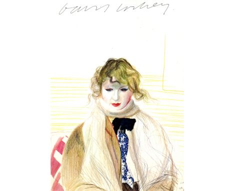 HOCKNEY DAVID: (1937- ) British Artist. Signed colour 4 x 6 postcard, being a reproduction of the artist's crayon drawing ent