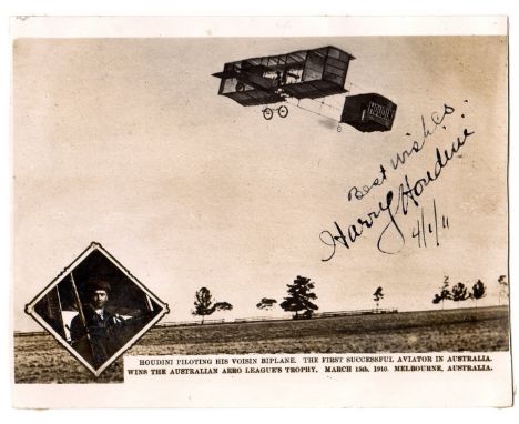 HOUDINI HARRY: (1874-1926) Hungarian-born American Magician and Escapologist. Vintage signed postcard photograph, an unusual 