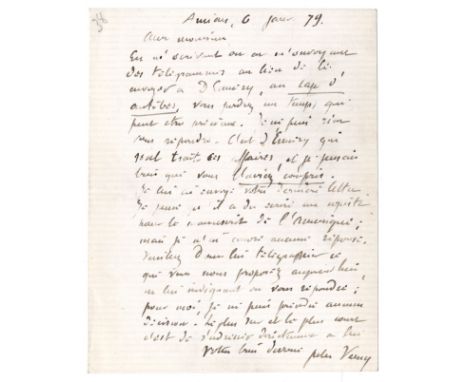 VERNE JULES: (1828-1905) French Author, a pioneer of the Science Fiction genre. A.L.S., Jules Verne, one page, small 8vo, Ami