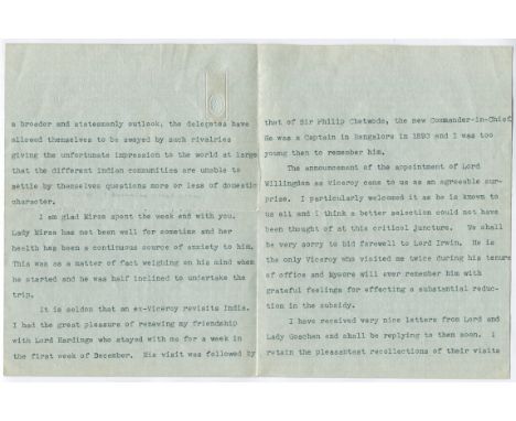 KRISHNA RAJA WADIYAR IV: (1884-1940) Maharaja of Mysore 1894-1940. A fascinating T.L.S., 'Krishnaraja Wadiyar, four pages, 8v
