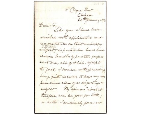 CARLYLE THOMAS: (1795-1881) Scottish Philosopher, Satirist, Essayist, Historian and Teacher. L.S., T. Carlyle (in blue pencil