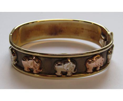 9ct gold bangle with white and rose gold elephant decoration - total weigh 27.75g