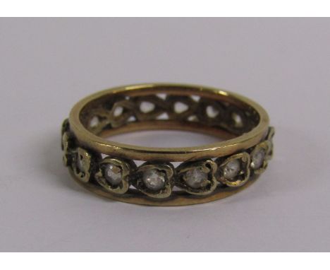 9ct gold and diamond eternity ring in heart shaped settings - ring size K - total weight 2.9g