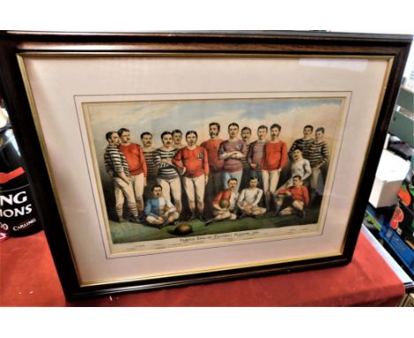Famous English Footballers 1881 framed colour print. 