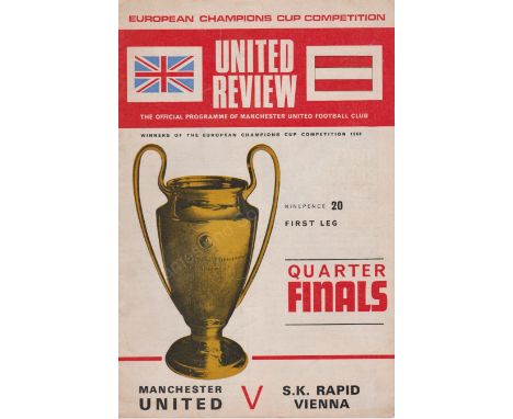 Official programme and seat ticket for the European Cup Quarter Final 1st Leg between Manchester United and Rapid Vienna 26th