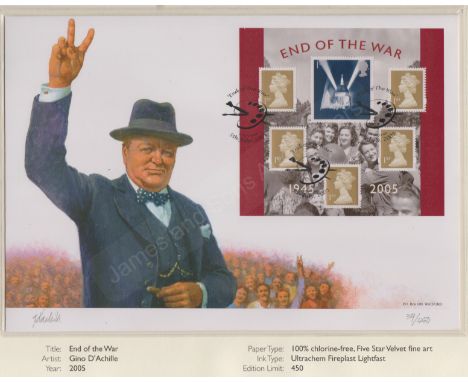 Great Britain 2005 (5 July) - End of the War min sheet on artist FDC with St Pauls, London palette hand stamp and colour prin