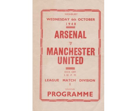 Pirate programme (4 page) printed by J. Lawrie of London for the Charity Shield between Arsenal and Manchester United 6th Oct
