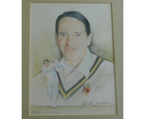Cricket Derek Randall print by Sydney Shorthouse, signed by Dirk and Shorthouse, framed and glazed. Add all on back of the pr