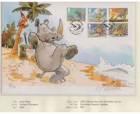 Great Britain 2002 (15 Jan) The Just So Stories on FDC, Burwash Palette Hand stamp on artists FDC Graham Thompson autographed