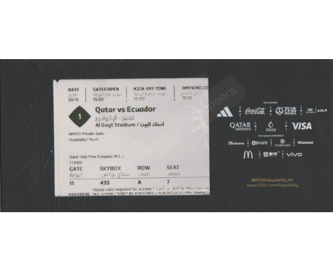 Ticket Qatar v Ecuador World Cup Opening match plus opening ceremony in Qatar 20th November 2022.  In Official holder. Tradit
