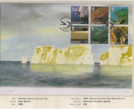 Great Britain 2005 (8 Feb) - South West England Set on artists FDC with The Lizard, palette hand stamp and Old Harry Rocks, S