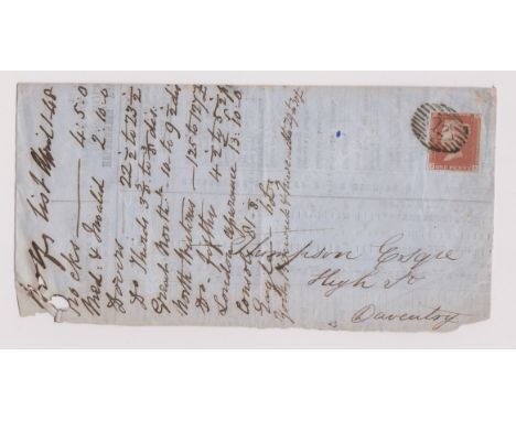 Great Britain 1848 - Partial railway share option list from London stock and share brokers posted to Daventry, SG8, 1d red ca