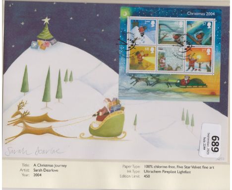 Great Britain 2004 (2 November) - Christmas min sheet on artist FDC with yuletide palette hand stamp on A Christmas Journey p