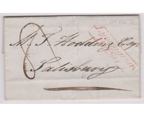 Great Britain - EL pre-stamp posted to Salisbury undated manuscript 8, red boxed Lymington Py post