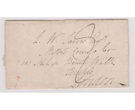 Great Britain 1832 - EL posted to London, manuscript 8 black Lynn/FE14/1832 and partial red FE15/1832 cancel