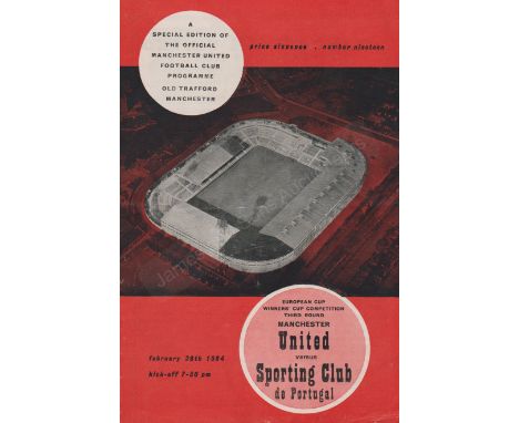 European Cup Winners' Cup Quarter Final 1st Leg between Manchester United and Sporting Lisbon 26th February 1964. Official pr