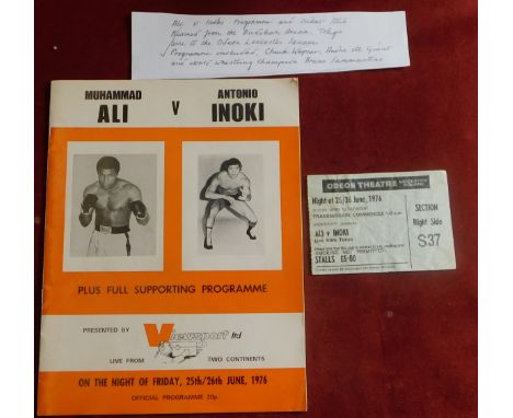 Boxing Muhammad Ali v Antonio Inoki 1976 Programme with ticket Odeon Leicester Square beamed from Tokyo live. 