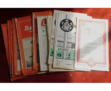 Chelsea aways 1948-1954, at Arsenal (9), Charlton (5), Fulham (3). Some of the Arsenal programmes have tape at spine otherwis
