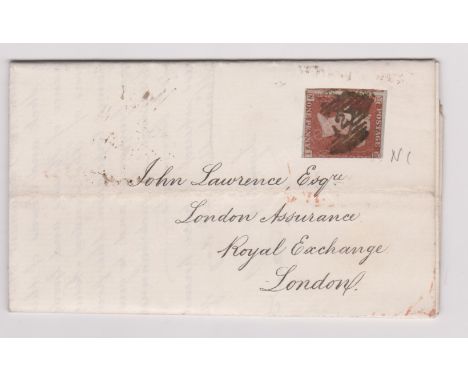 Great Britain 1853 - EL Insurance document posted within London cancelled with diamond 12 cancel on SG8 1d red, black single 