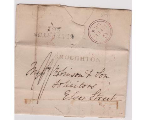 Great Britain 1824 - EL dated Feb 13th 1824 Broughton single line Broughton cancel Ulverston 261 mileage cancel 2 ring red G/